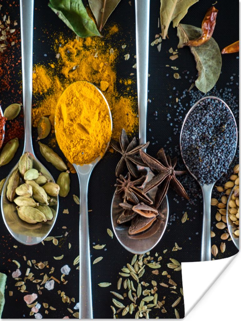 MuchoWow® Poster Löffel - Gewürze - Lebensmittel - Tisch Produktbild 