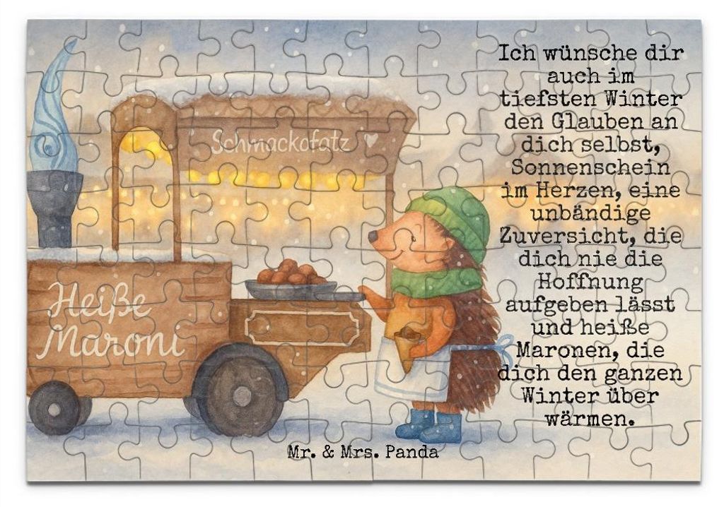 Mr. & Mrs. Panda Puzzle Igel Maronen Design 96 Teile - Weiß - Geschenk, Puzzlespiel, Kastanien, Weihnachten, 1500, 500, Weihnachtsmarkt, 2000, Duf...