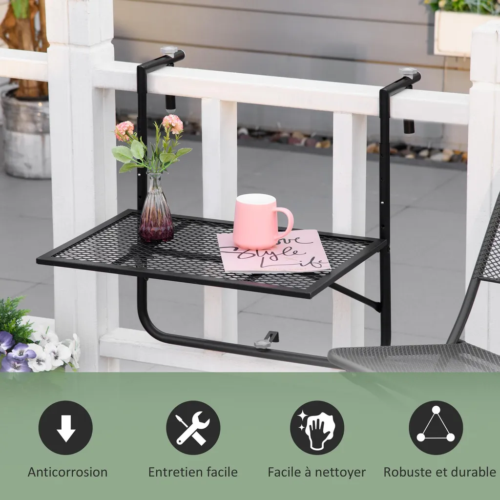 Table de balcon suspendue : la solution pliable noire sans encombre