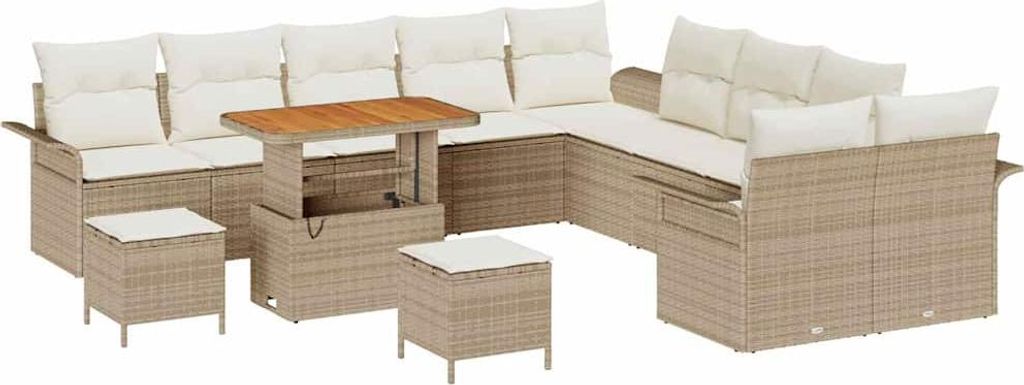 vidaXL Garten-Sofa-Set mit Kissen mit Speicher 13 pcs Beige und Creme