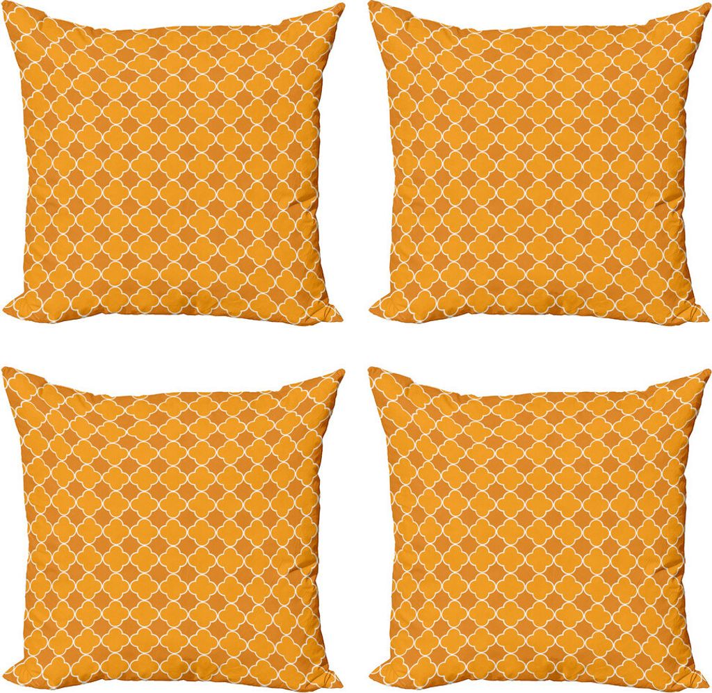 ABAKUHAUS Quatrefoil Kissenbezug Set (4 Stück), floral Oriental, Moderner Doppelseitiger Digitaldruck, 40 cm x 40 cm, braun Gelb