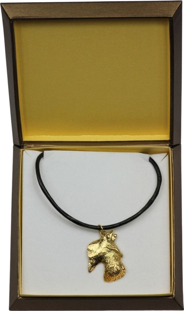 Schottischer Terrier, Scottish terrier - Hundehalsband in Geschenkbox, vergoldeter Anhänger für Hundefans, auffälliger Schmuck von Art-Dog