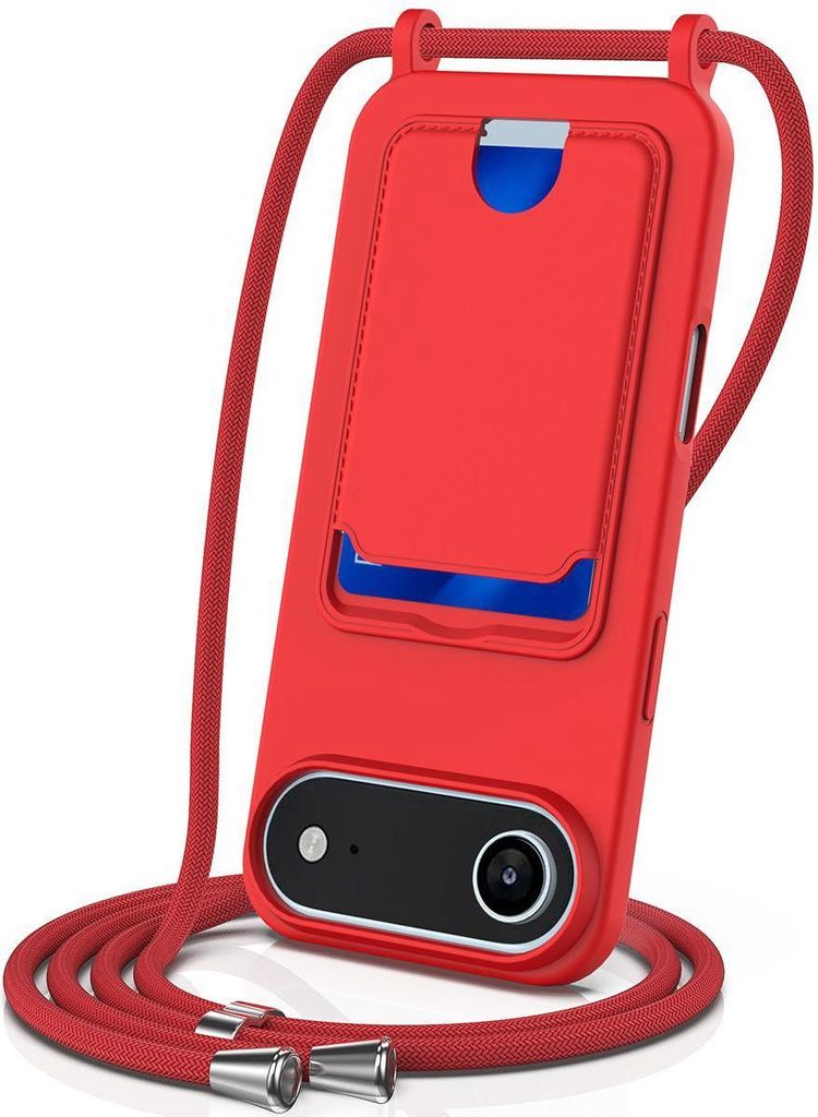 Mobigear Lanyard Card iPhone Air Silikon Handykette mit Kartenhalter - Rot