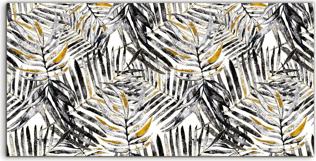 Coloray Spritzschutz aus Glas 100x50 Wandkunst Küchenrückwand Schwarz Vintage Monstera Gold Blätter