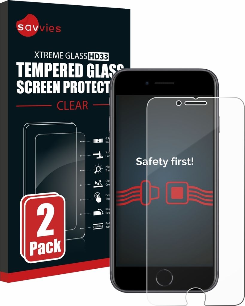 2x Savvies Schutzglas für Apple iPhone 8 Displayschutz 9H Glas klar transparent