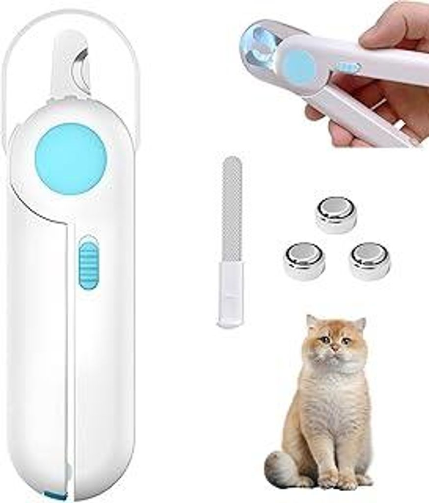 Uncle Yang Tier Nagelknipser mit LED Licht – Krallenschneider aus Edelstahl mit Feile & Spritzschutz, Haustier Krallenschere für Katzen Hunde Ka...