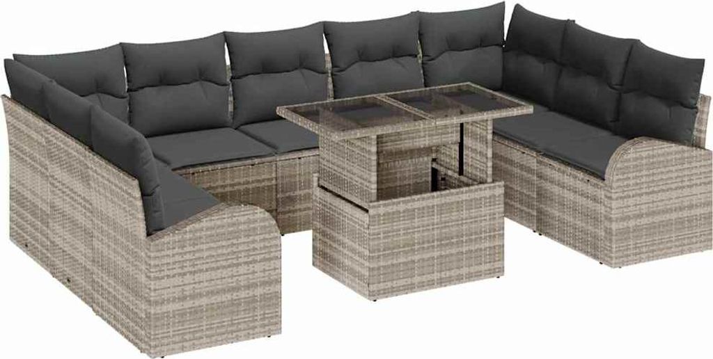 Gartensofa-set mit Kissen 10 pcs Hellgrau Poly Rattan