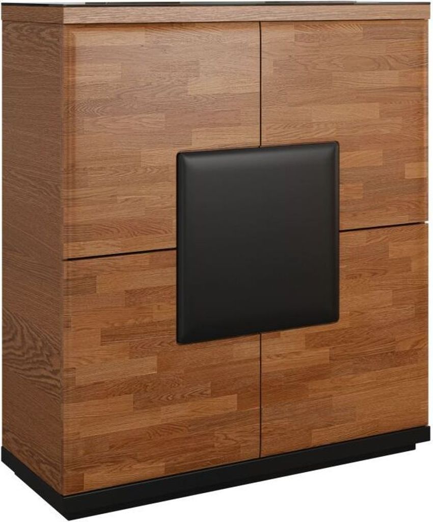 Kommode "Postira" 08, Farbe: Walnuss / Schwarz, teilmassiv - Abmessungen: 117 x 102 x 42 cm (H x B x T)