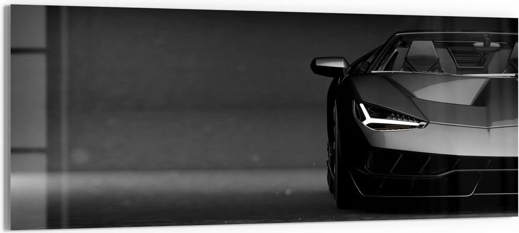 DEQORI Glasbild Acryl 125x50 cm 'Vorderansicht Sportwagen' Wandbild Bild modern Deko