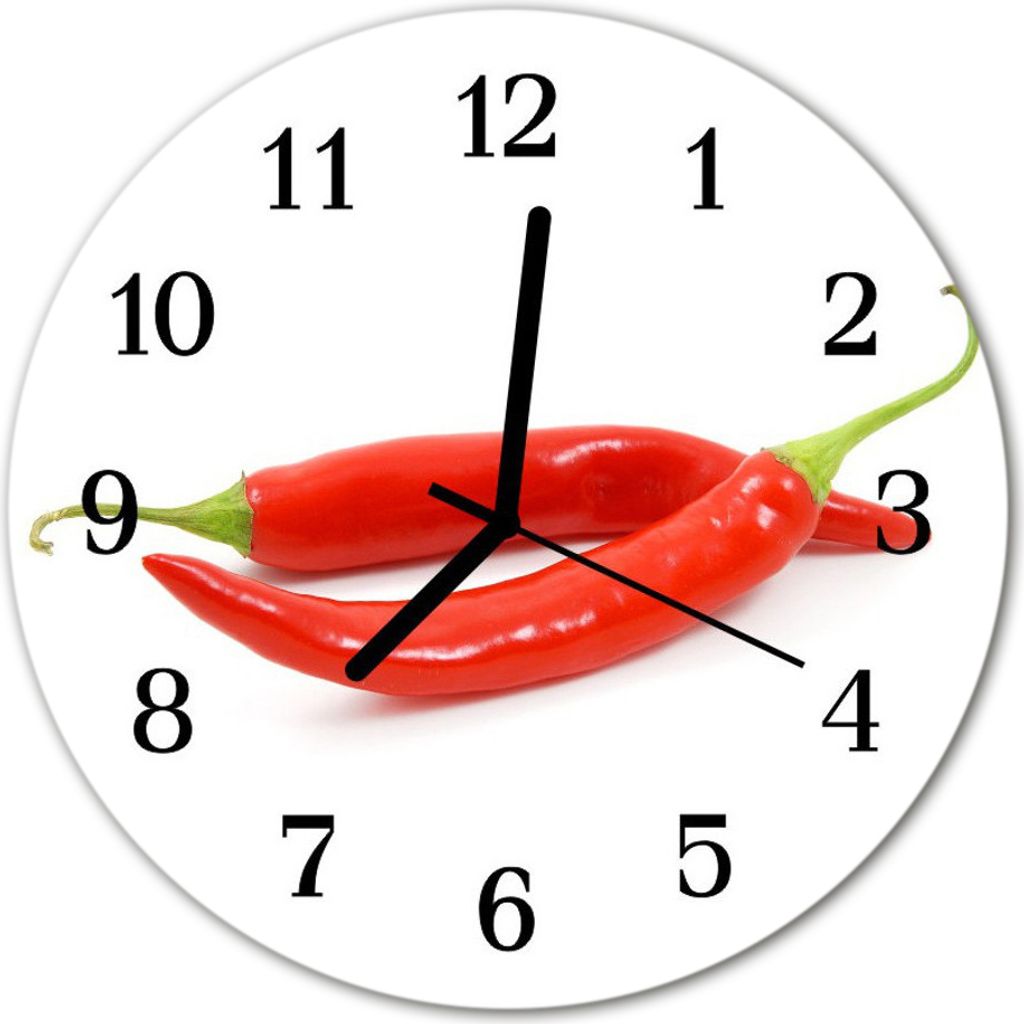 Glasuhr Wanduhr Küchenuhr Echt-Glas 30fi cm Chilipfeffer rot