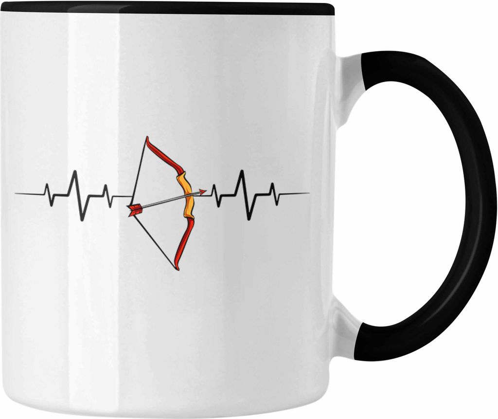 Trendation - Lustige Bogenschütze Tasse Geschenk für Pfeil & Bogen Enthusiasten Herzschlag Grafiken (Schwarz)