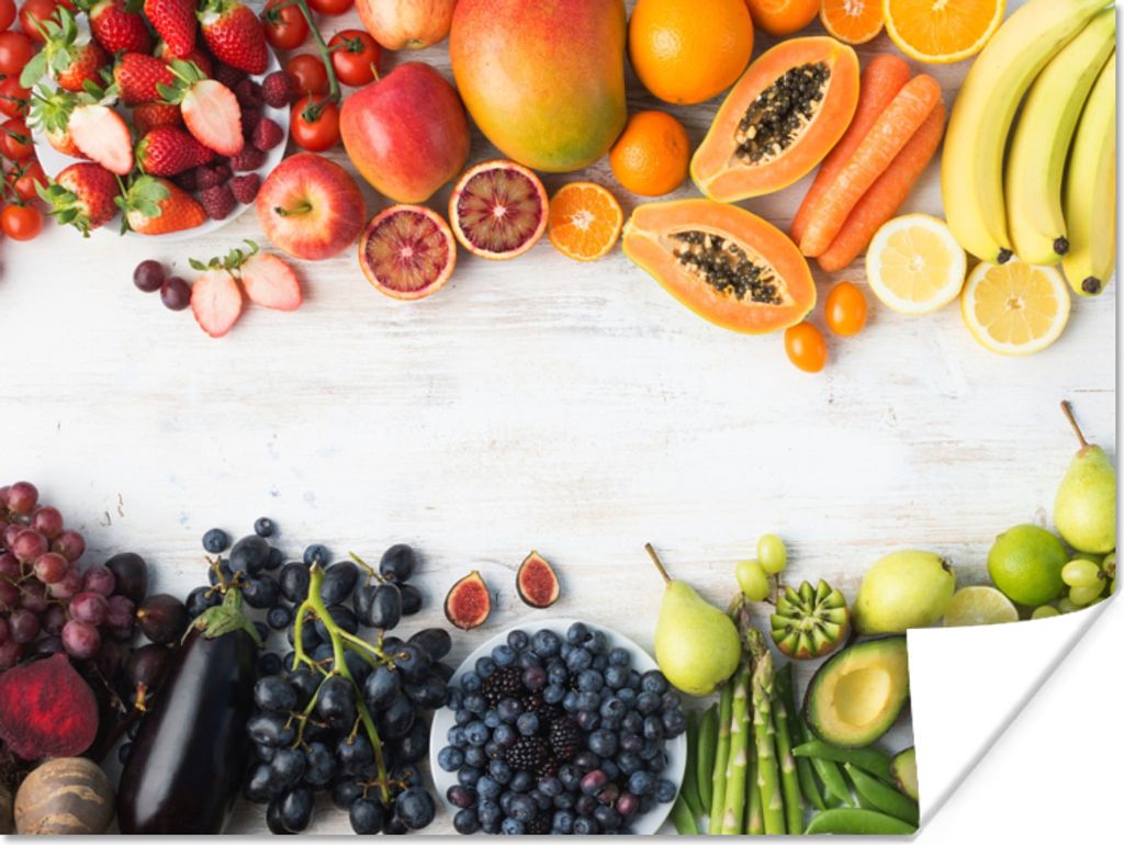 MuchoWow Poster Obst - Regenbogen - Erdbeere - Weintrauben - Papaya 40x30 cm - Plakate für die Wände - Poster Wohnzimmer