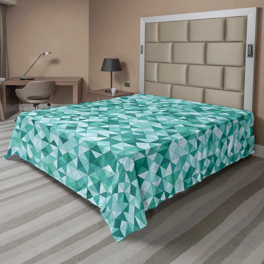 Drap plat confortable motif polygonal bleu sarcelle en tissu haute qualité