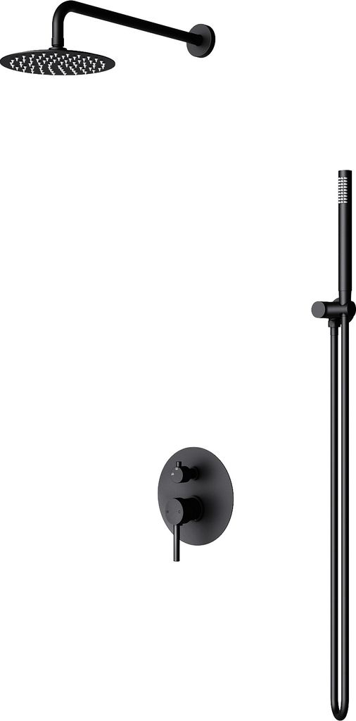 Mai & Mai Wassersparende Regendusche Wellness-Duschsystem schwarz matt mit rundem Duschkopf (Ø 19cm) Dusch-Set mit Handbrause & Einhebelmischer in...