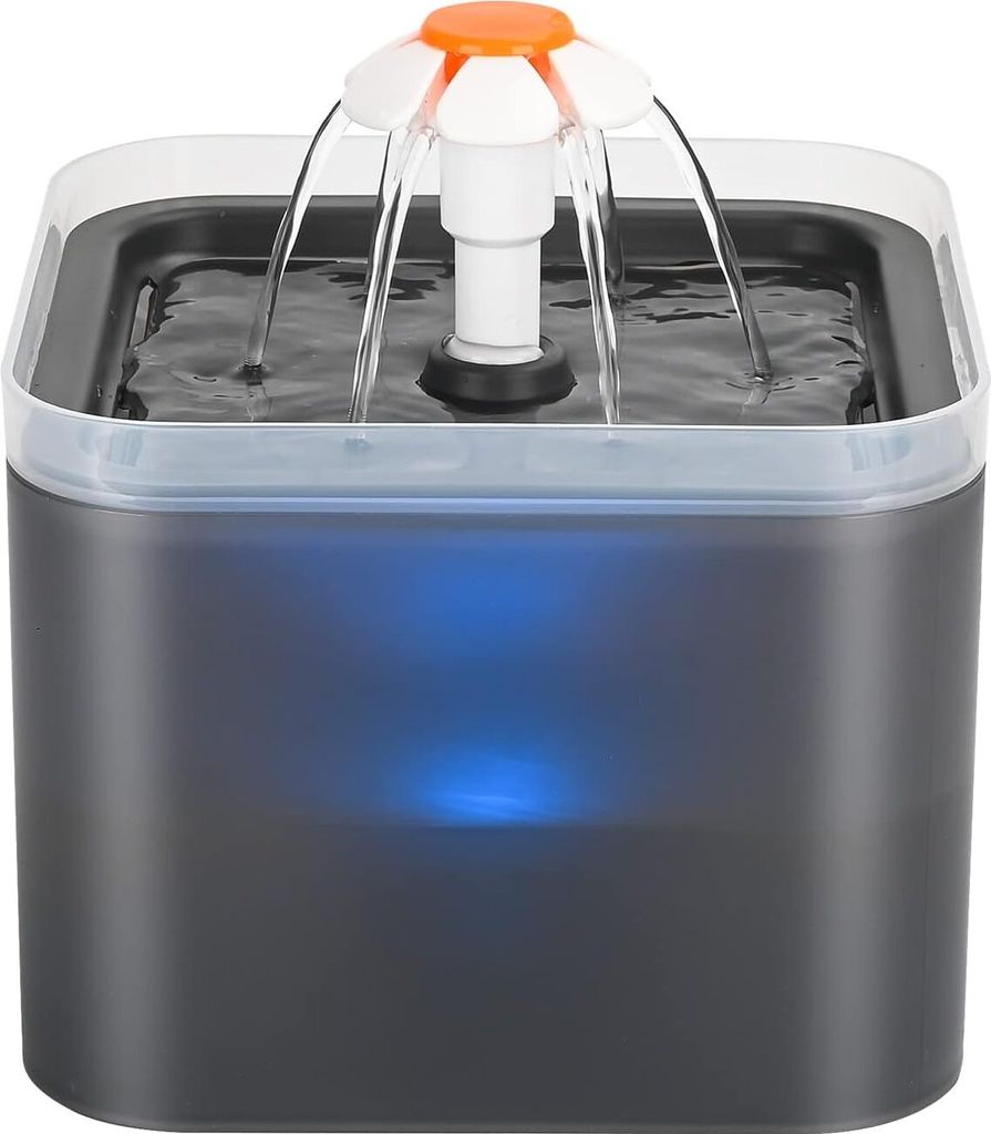 Katzenbrunnen: Trinkbrunnen für Katze - 2L Katzenbrunnen für Katzen leise Pumpe mit Led - wasserbrunnen für Katzen Grau - Tiefenfilterung - Geei...