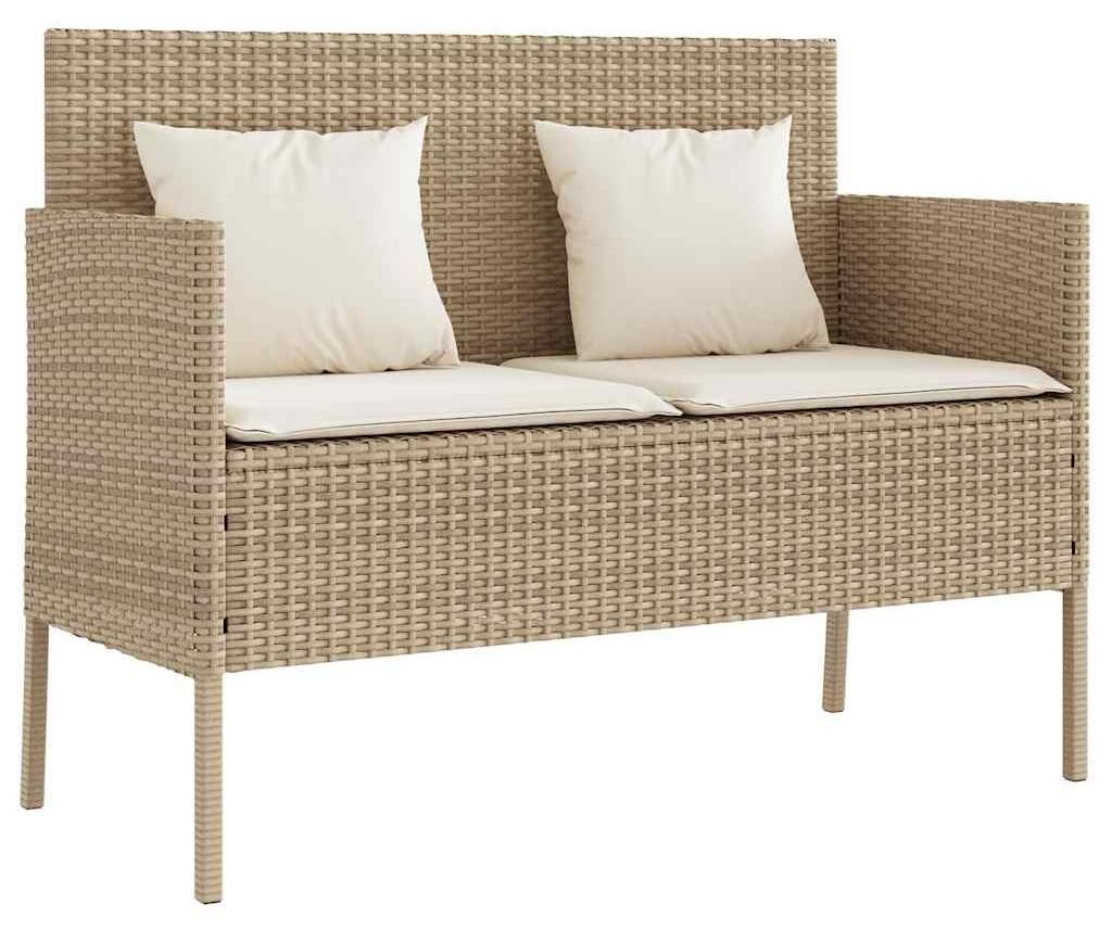 vidaXL Gartenbank mit Kissen Beige Poly Rattan Produktbild 