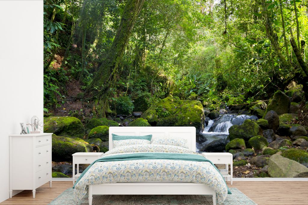 MuchoWow Fototapete für Wohnzimmer oder Schlafzimmer Wandtapete Vinyl Motivtapete Rainforest Creek - 330x220 cm - Fototapeten