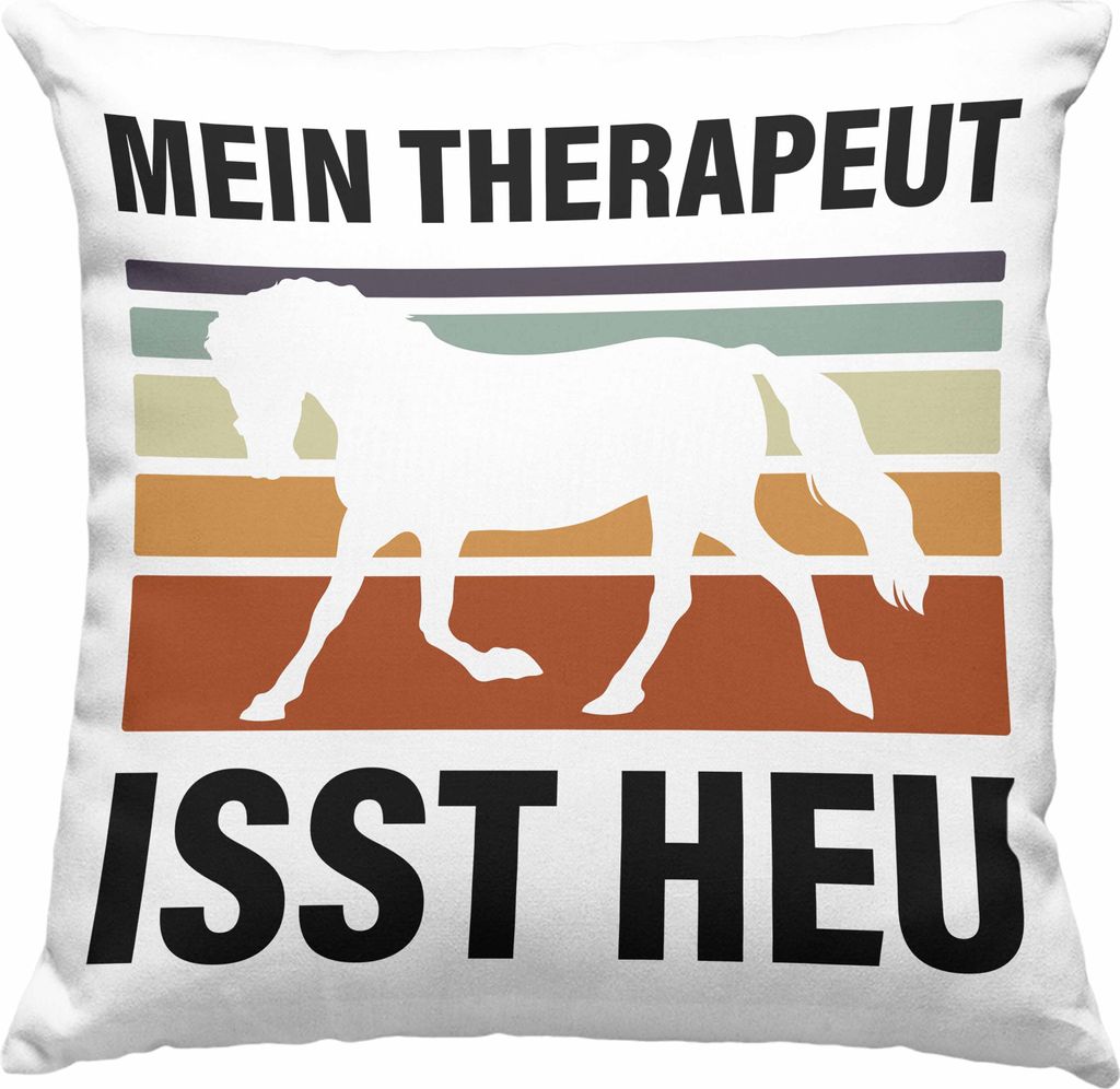 Trendation - Pferde Deko-Kissen mit Füllung 40x40 Lustig Reiterin Geschenk Pferde Geschenke Mädchen Pferdeliebhaber Mein Therapeut Isst Heu (Grün)