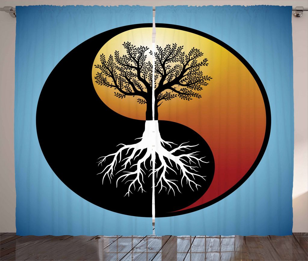 ABAKUHAUS Yin-Yang Rustikaler Vorhang, Abstrakter Baum und Wurzel, Wohnzimmer Universalband Gardinen mit Schlaufen und Haken, 280 x 225 cm, Mehrfarbig