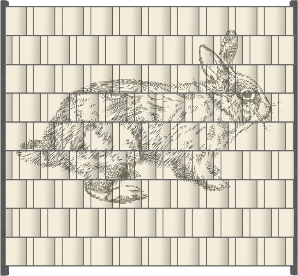 Wallario Zaunsichtschutz mit Motiv Hase als illustrierte Bleistiftzeichnung für Ein- und Doppelstabmatten Zäune in der Größe 200 x 180 cm