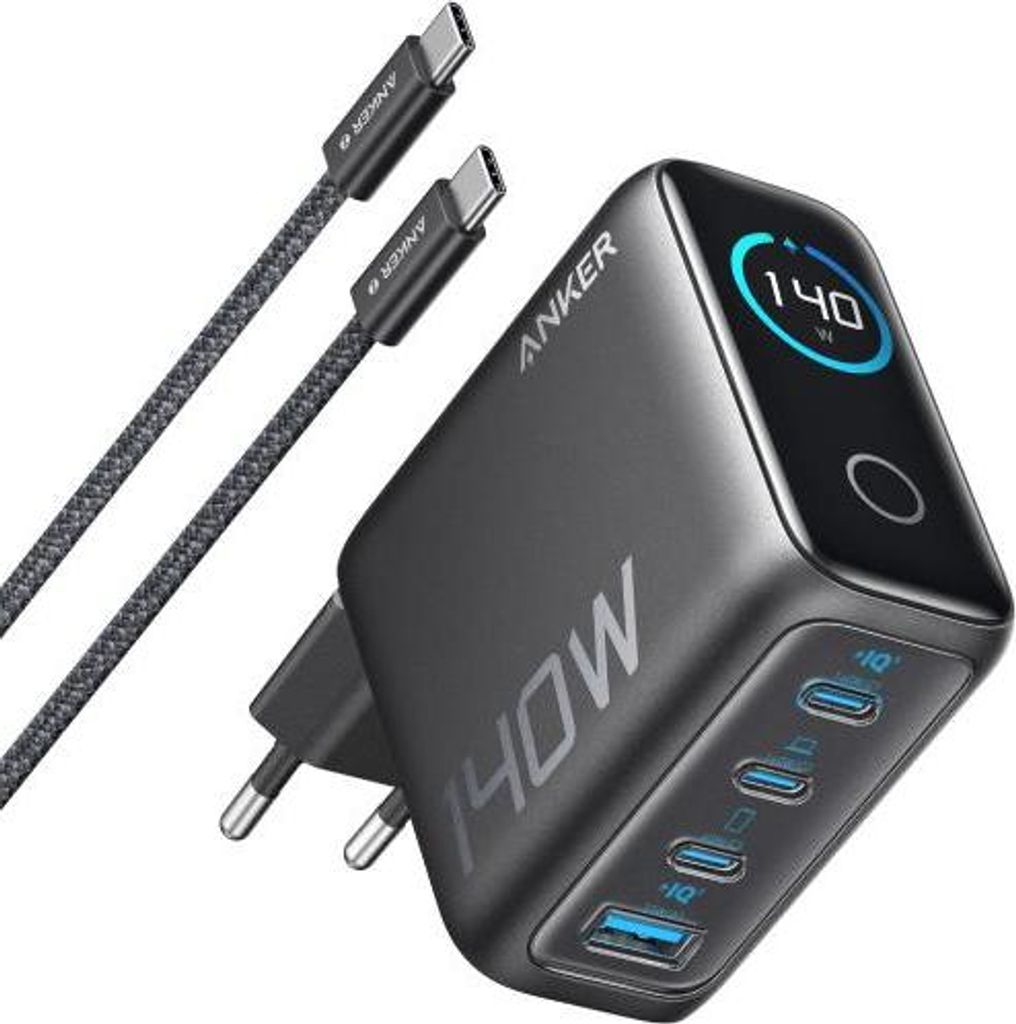 Anker Ladegerät (140W, 4-Port, PD 3.1) mit USB-C Kabel Schwarz