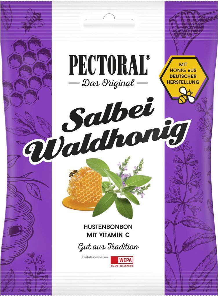 PECTORAL Salbei Waldhonig Hustenbonbons mit Vitamin C, 72 g Bonbons