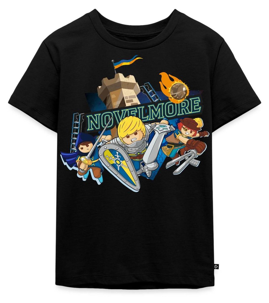 Spreadshirt PLAYMOBIL Novelmore Gwynn, Arwynn, Dario Da Vanci Kinder Premium T-Shirt, 98/104 (2 Jahre), Schwarz