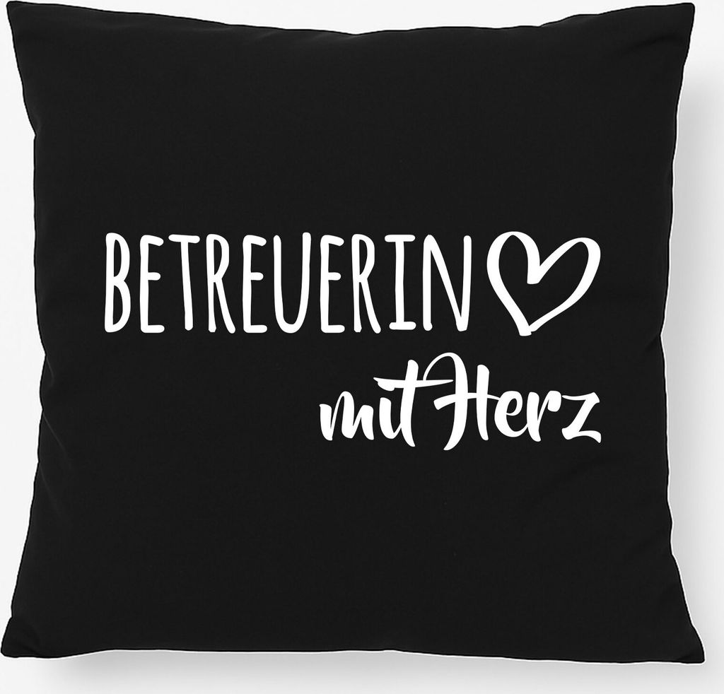 Huuraa Kissen Betreuerin mit Herz 40x40cm mit Füllung Black Baumwolle Dekokissen Geschenkidee