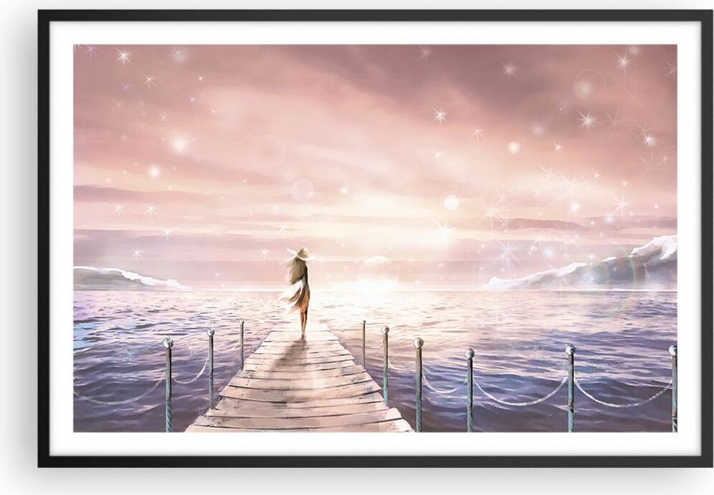 Gerahmtes Poster - Schwarzer Rahmen - Brücke Frau die Sterne - 91,5x61 cm - Wand Bild - Wanddeko - Wandbilder - Kunstposter - Wandposter - Bilderr...