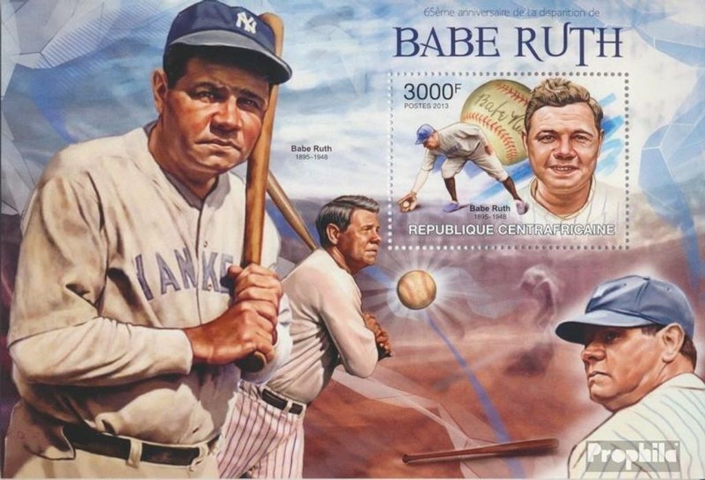 Briefmarken Zentralafrikanische Republik 2013 Mi Block 1034 (kompl. Ausgabe) postfrisch Babe Ruth
