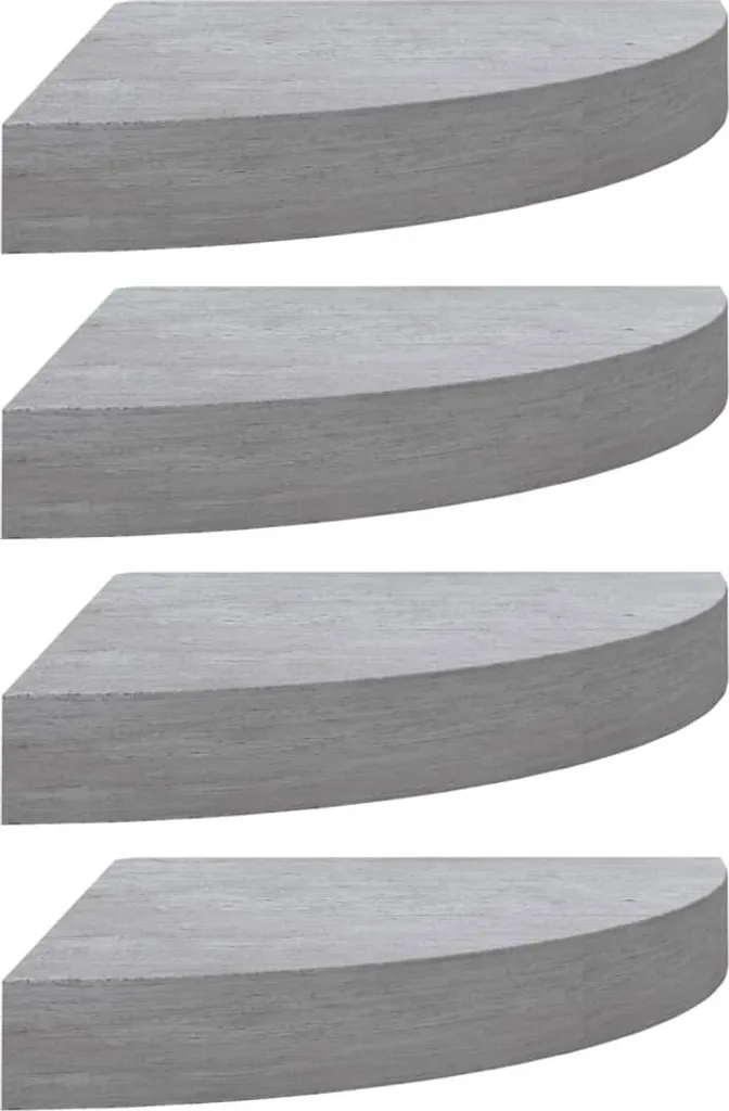 Set 4 Mensole Angolari Sospese Grigio Cemento 35x35 MDF Moderno