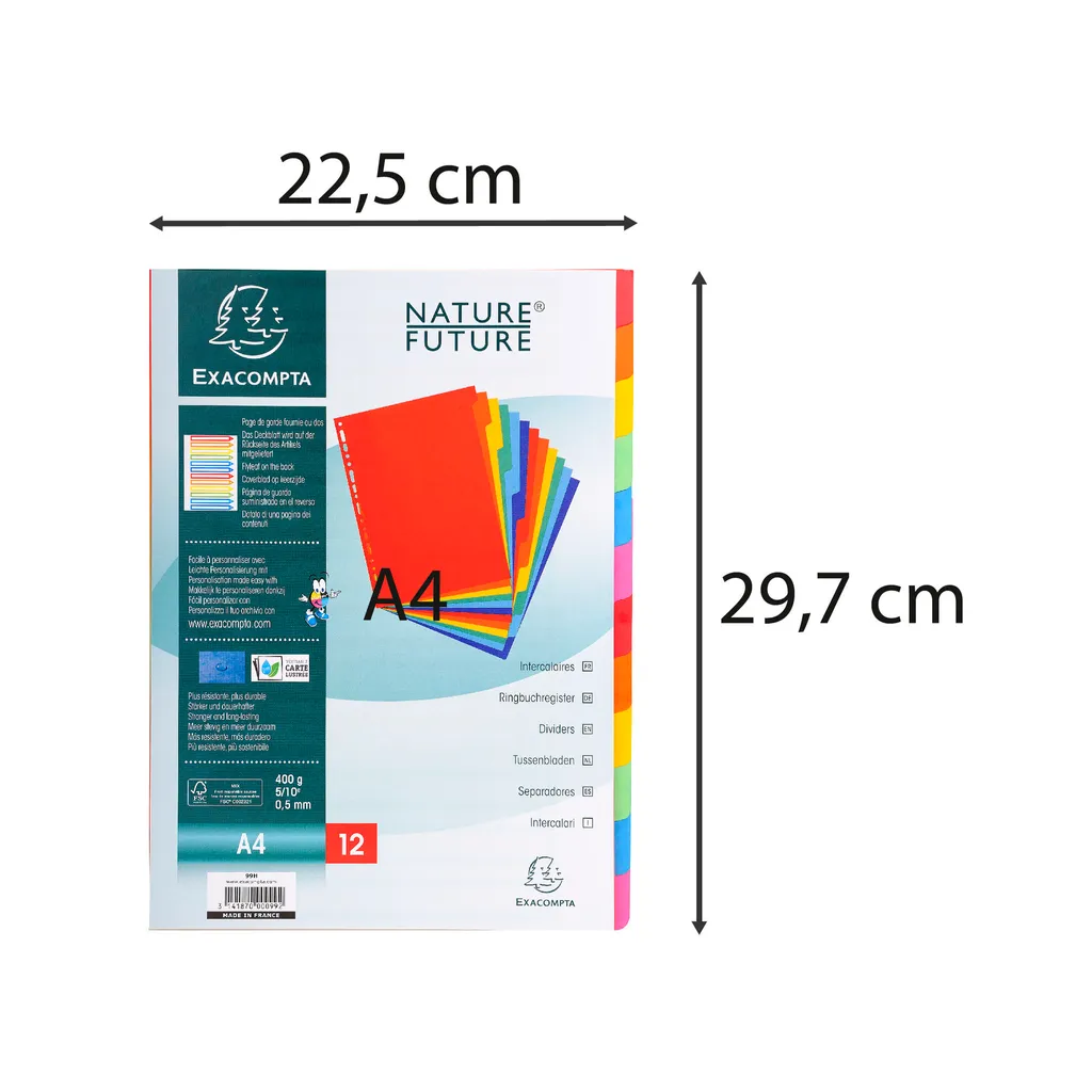 Intercalaires Carte Lyon 400g Exacompta 12 Onglets Format A4 Multicolore