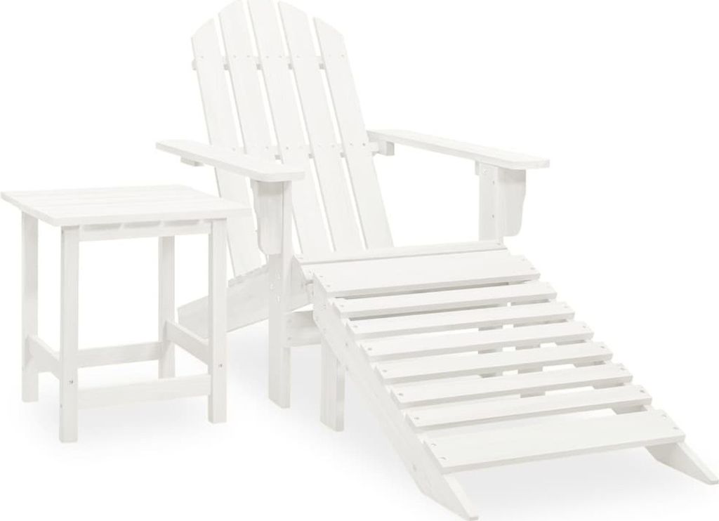 Adirondack-Gartenstuhl mit Fußstütze & Tisch Tannenholz Weiß
