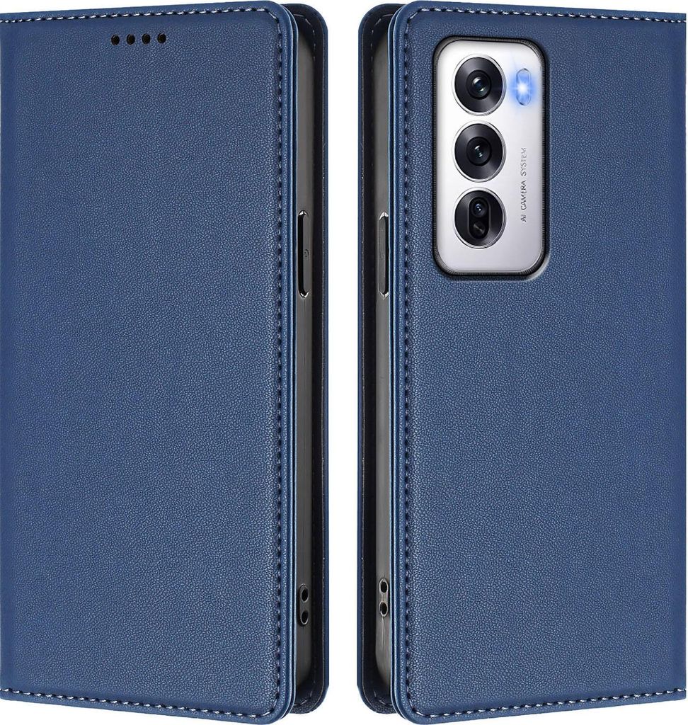 Handyhülle für Oppo Reno12 5G, Kunstleder Klapphülle Stoßfeste Magnetische Hülle mit Ständer Dunkelblau