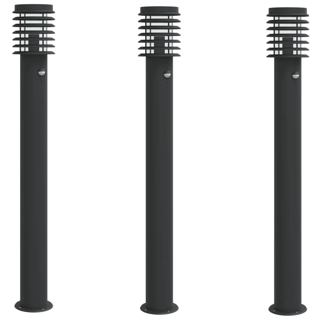 Lampes de Chemin Anti-Chute avec Détecteur Inox Noir 110cm Set de 3