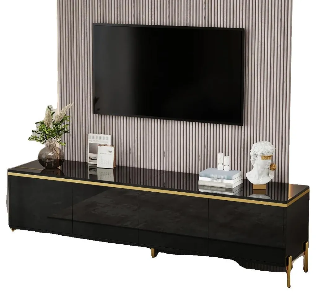 Table basse noire brillante : gain de place et meuble TV multifonction