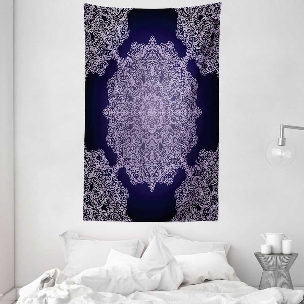 ABAKUHAUS lila Mandala Wandteppich und Tagesdecke, böhmischer Blumen aus Weiches Mikrofaser Stoff Waschbar ohne Verblassen Digitaldruck, 140 x 230...