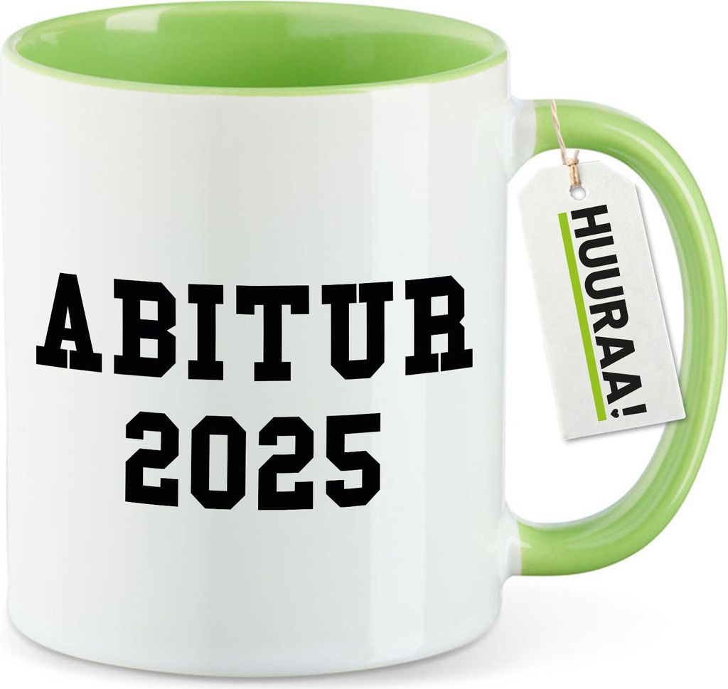 Huuraa Kaffeetasse Abitur 2025 ABI 330ml Grün Keramik Kaffeebecher Geschenkidee
