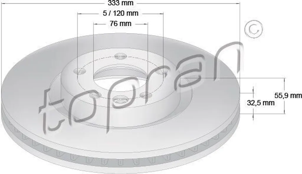 Disque de frein ventilé avant pour utilitaire VW T5 Multivan