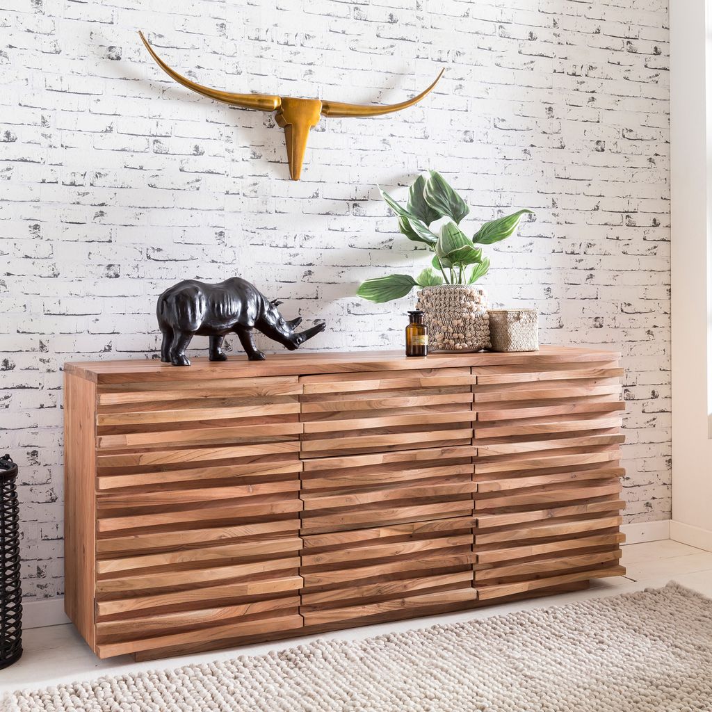 FineBuy Sideboard Acacia massif 160 cm 2 portes & 3 tiroirs Image du produit 