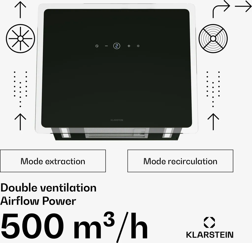Klarstein AlizeEdge Hotte Murale 60cm - Aspiration 487 m³/h Noire