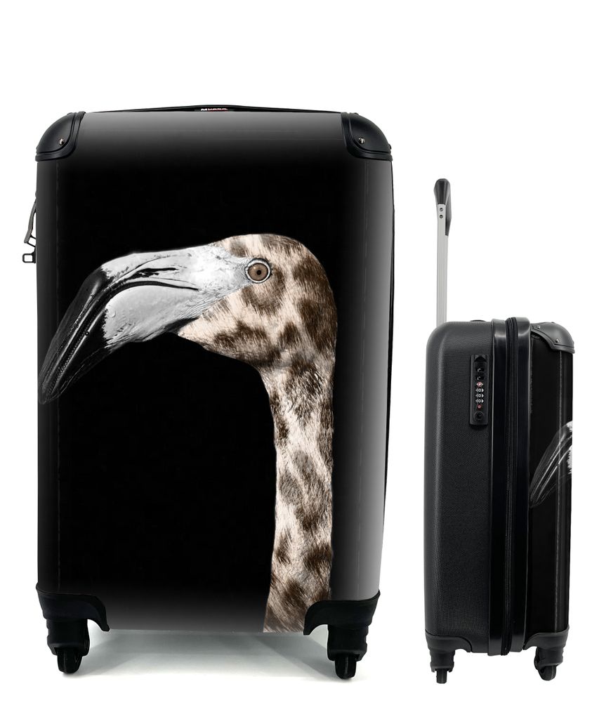 MuchoWow Koffer Handgepäck Trolley Rollkoffer Kleine Reisekoffer mit 4 Rollen - Flamingo - Panther - Porträt - Cabin Size < 55x40x23 cm & 55x40...