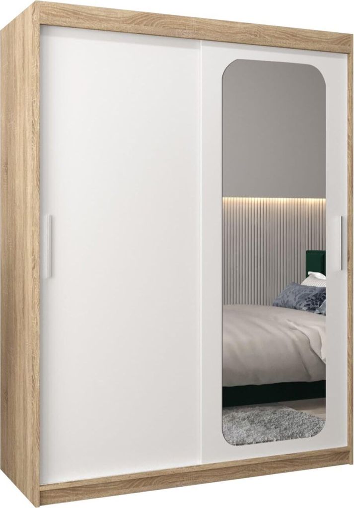 MEBLE KRYSPOL Promo 2150 Schlafzimmerschrank zwei Schiebetüren - Sonoma + Mattweiß