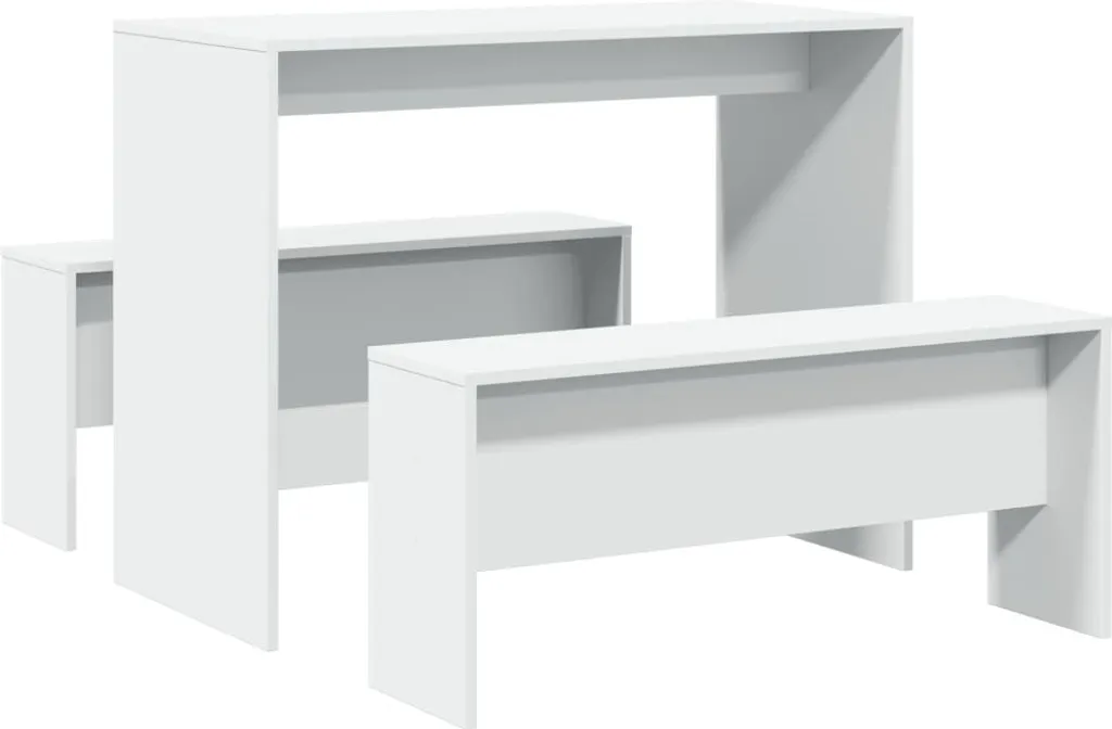 Maison Exclusive Set Pranzo Bianco 3 Pezzi con Tavolo e Panche - 2