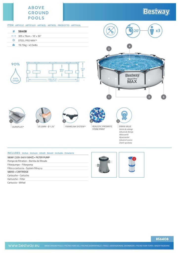 Bestway Steel Pro MAX Swimmingpool-Set 305x76 cm Produktbild 30
