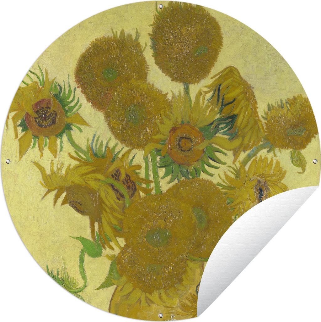 MuchoWow Gartenposter Outdoor-Poster Rund Sonnenblumen - Gemälde von Vincent van Gogh Ø 90 cm Gartendeko Rundes Poster draußen