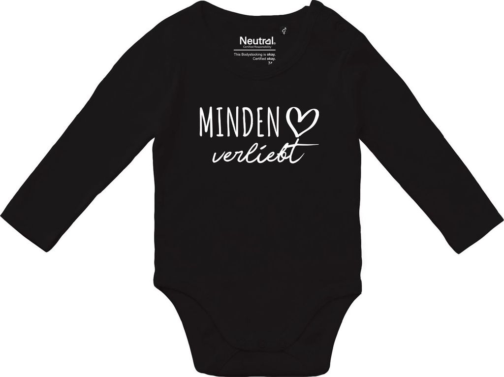 Huuraa Baby Body Minden verliebt 74 Black Baumwolle Fairtrade Langarmbody Geschenkidee