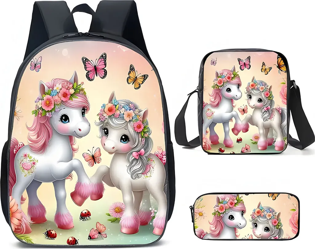 Ensemble scolaire licorne beige 3 pièces avec sac à dos et trousse