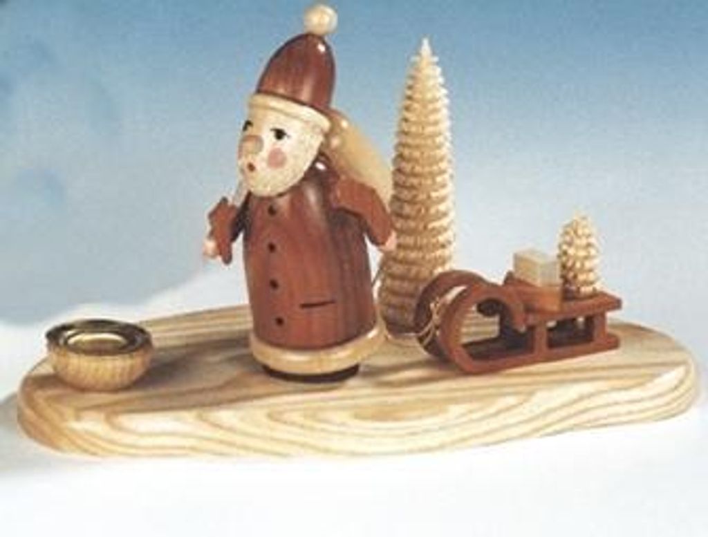 Tischdekoration Kerzenhalter Weihnachtsmann mit Schlitten natur Größe 12cm NEU