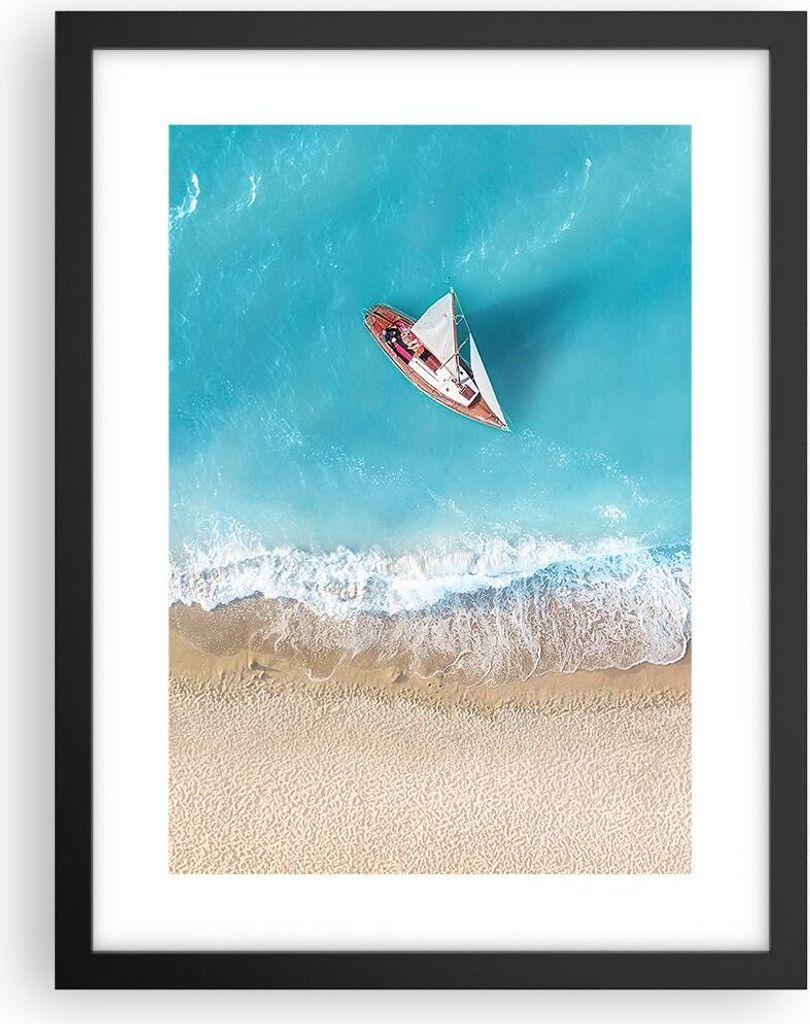 Gerahmtes Poster - Schwarzer Rahmen - Yacht Sommer Meer - 30x40 cm - Wand Bild - Wanddeko - Wandbilder - Kunstposter - Wandposter - Bilderrahmen - ...